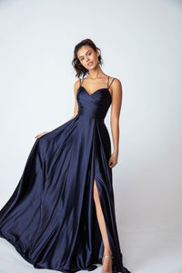 Navy Satin Take Me Out Dress - E-9925