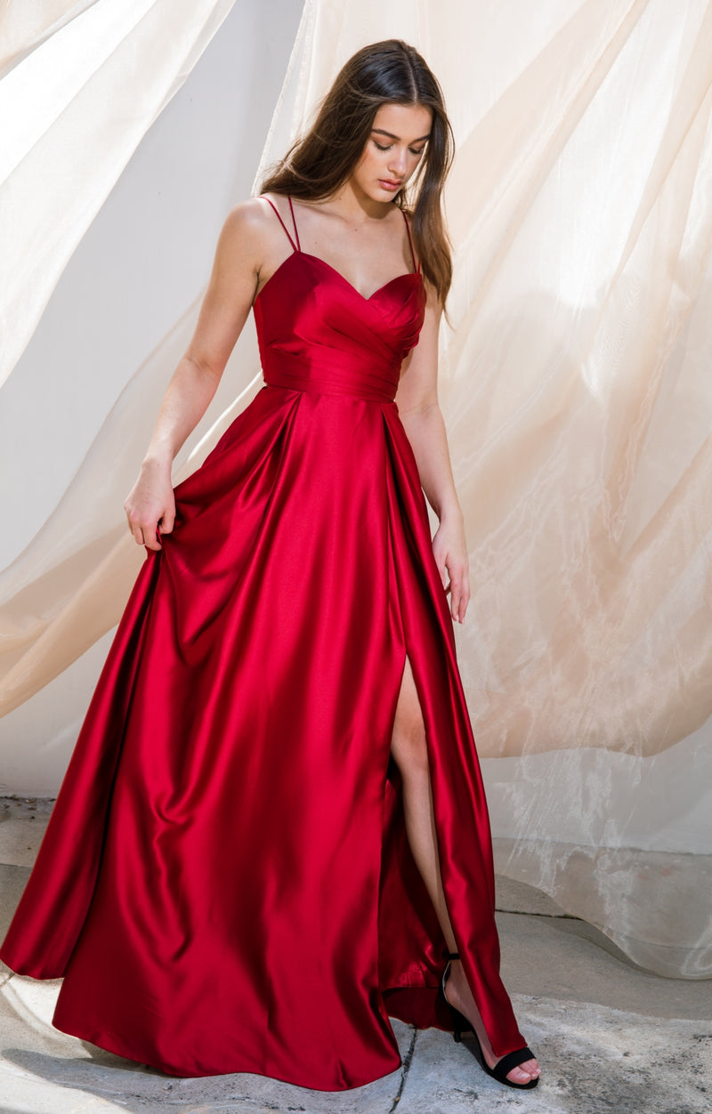 Burgundy Satin Take Me Out Dress - E-9925