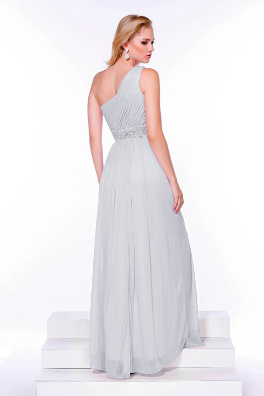 One-Shoulder Chiffon Column Gown | Silver