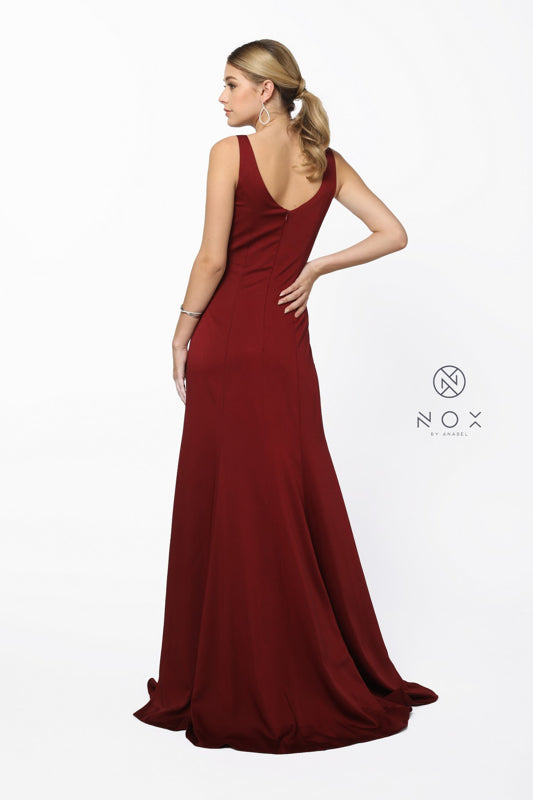 Fitted Sleeveless V-Neck Gown | Burgundy