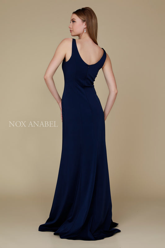 Fitted Sleeveless V-Neck Gown | Navy