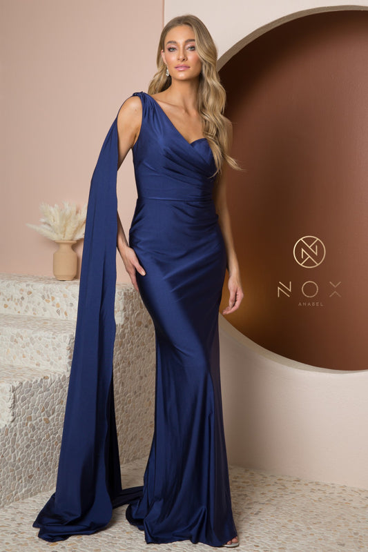 Drape Sleeve Mermaid Gown | Navy