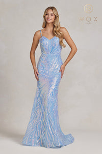 Sequin Sweetheart Neckline Leaf Gown | Blue