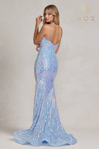 Sequin Sweetheart Neckline Leaf Gown | Blue