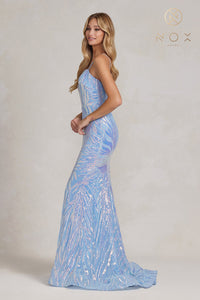 Sequin Sweetheart Neckline Leaf Gown | Blue