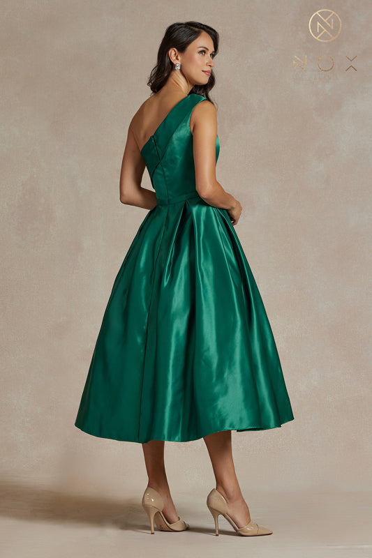 Satin Tea Length A-Line | Emerald