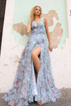 Long Floral Ruffle Gown | Blue