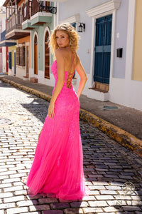 Scoop Neck Sequin Gown | Hot Pink