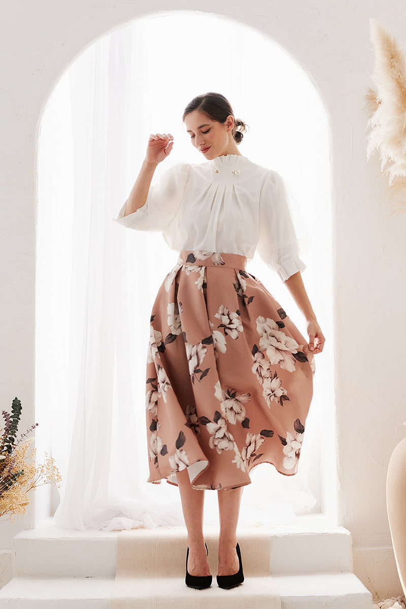 Cappuccino Floral Printed Mini Skirt