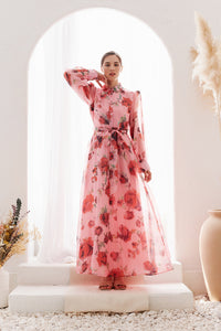 Rose Organza Maxi Shirtdress