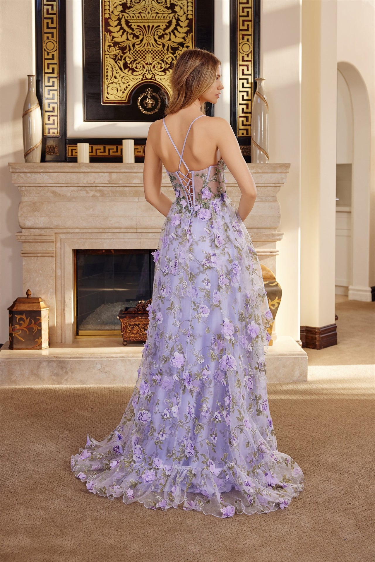 Lilac Floral Applique Gown | NA-G1783