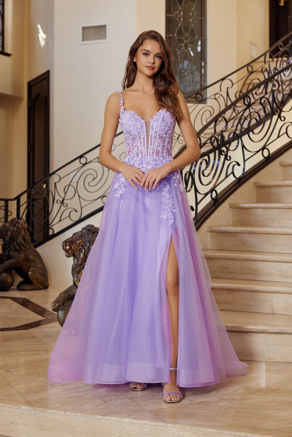 Lilac Embroidered Bodice A-Line Gown | NA-R1824