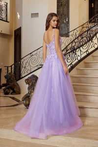 Lilac Embroidered Bodice A-Line Gown | NA-R1824