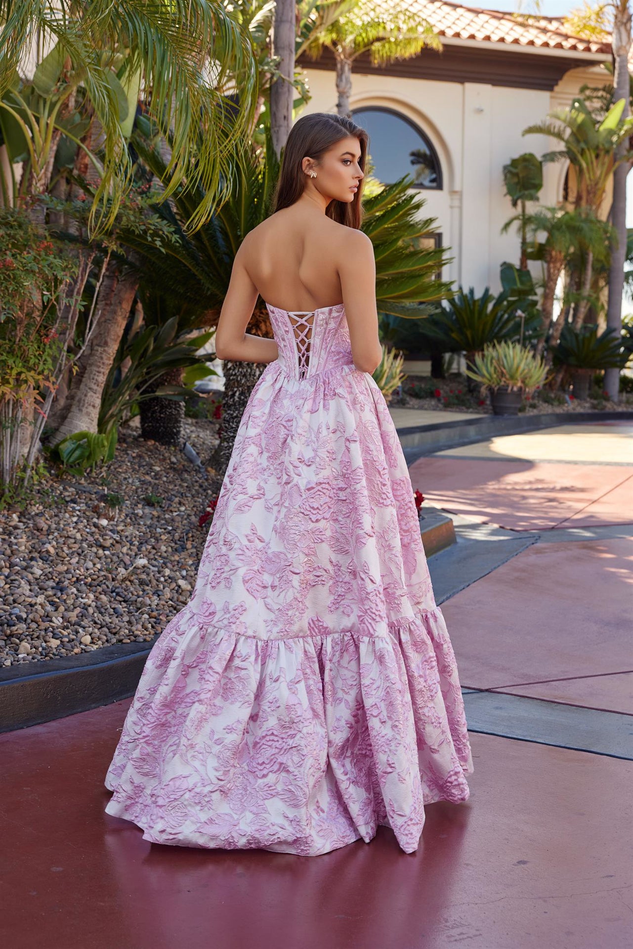 Pink Jacquard Keyhole Gown | NA-T1923