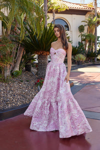 Pink Jacquard Keyhole Gown | NA-T1923