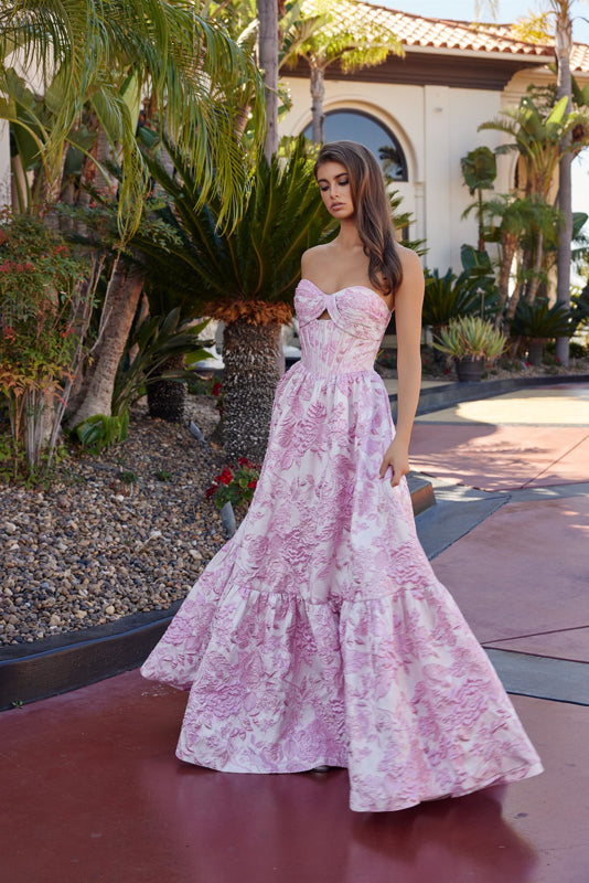 Pink Jacquard Keyhole Gown | NA-T1923