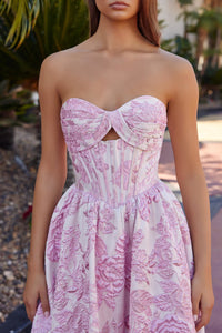 Pink Jacquard Keyhole Gown | NA-T1923