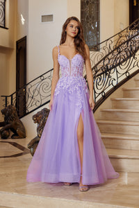 Lilac Embroidered Bodice A-Line Gown | NA-R1824
