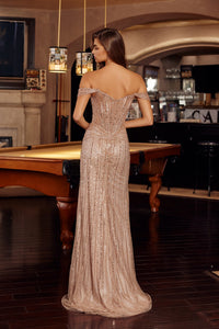 Mocha & Gold Beaded Gown | N-F1728