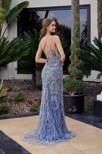 Dusty Blue Beaded Gown | N-C1834