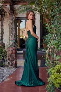 Fitted Jersey Halter Gown | Emerald