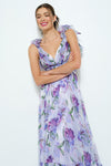 Lavender Floral Chiffon Maxi Dress