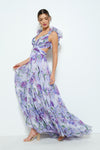 Lavender Floral Chiffon Maxi Dress