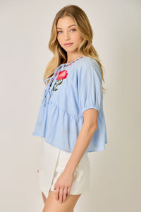 Floral Embroidered Peplum Blouse