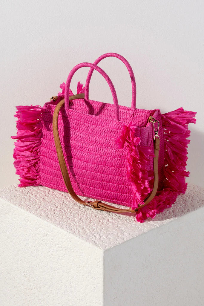 Fuchsia Sarah Raffia Tote