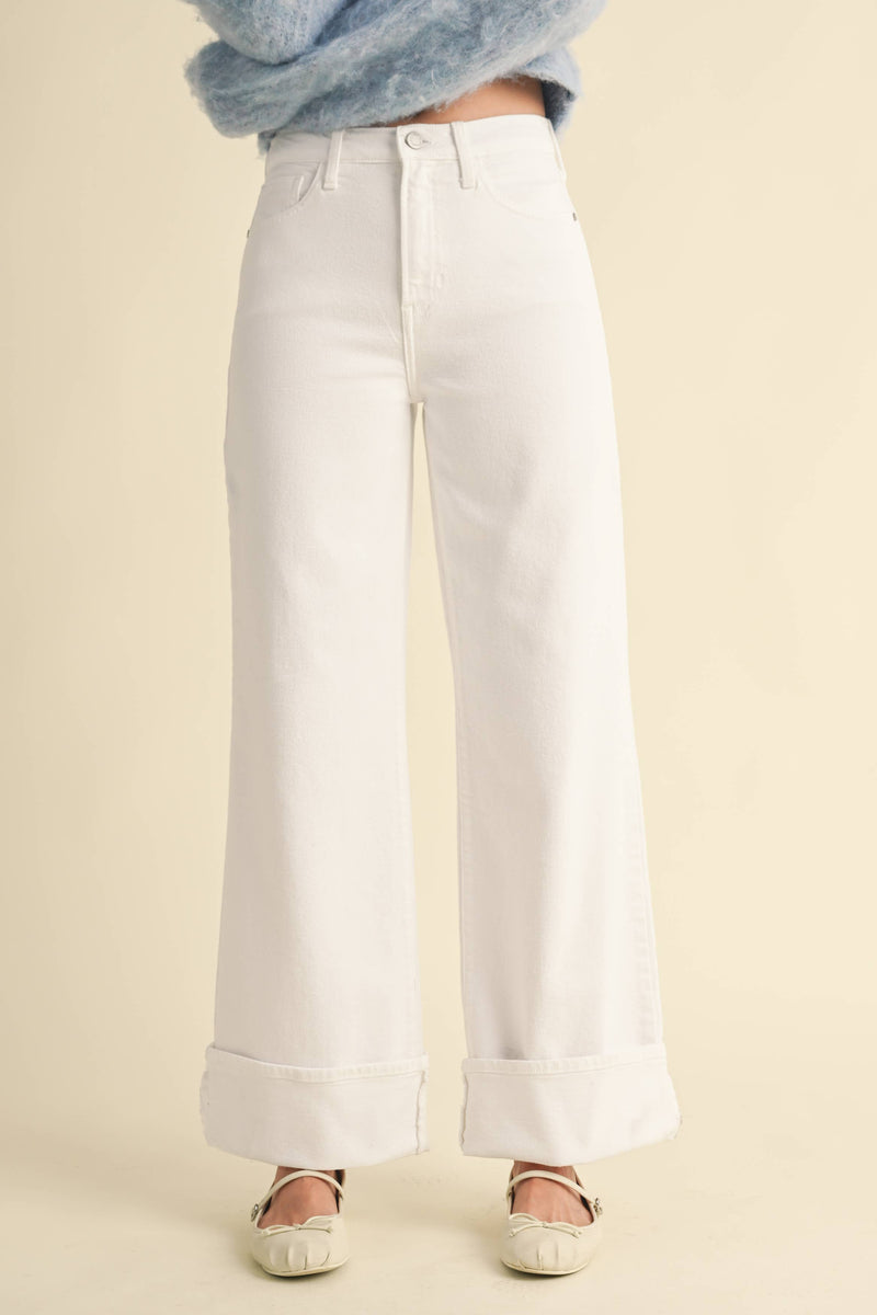 Optic White Cuffed Palazzo Jean