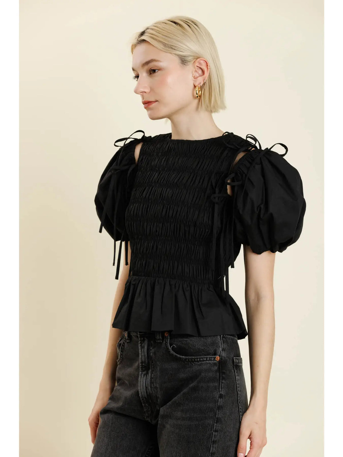 Detachable Sleeve Peplum Top