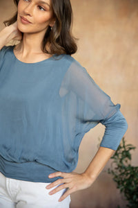 Cassandra Silk Top - Aegean Blue