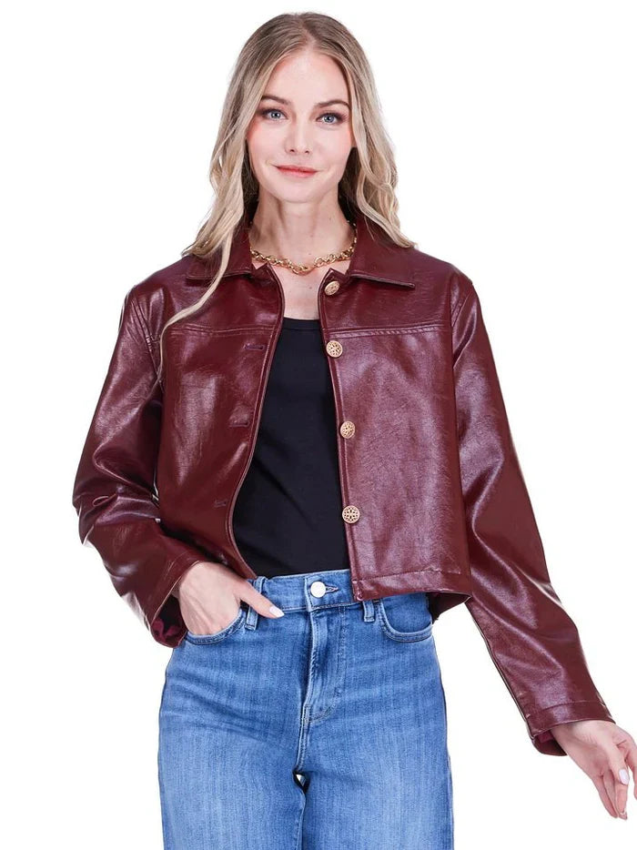 Burgundy Vegan Leather Jacket