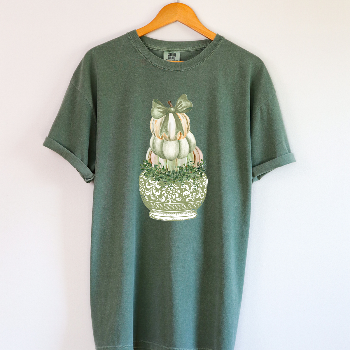 Green Stacked Chinoiserie Pumpkins Comfort Colors Tee