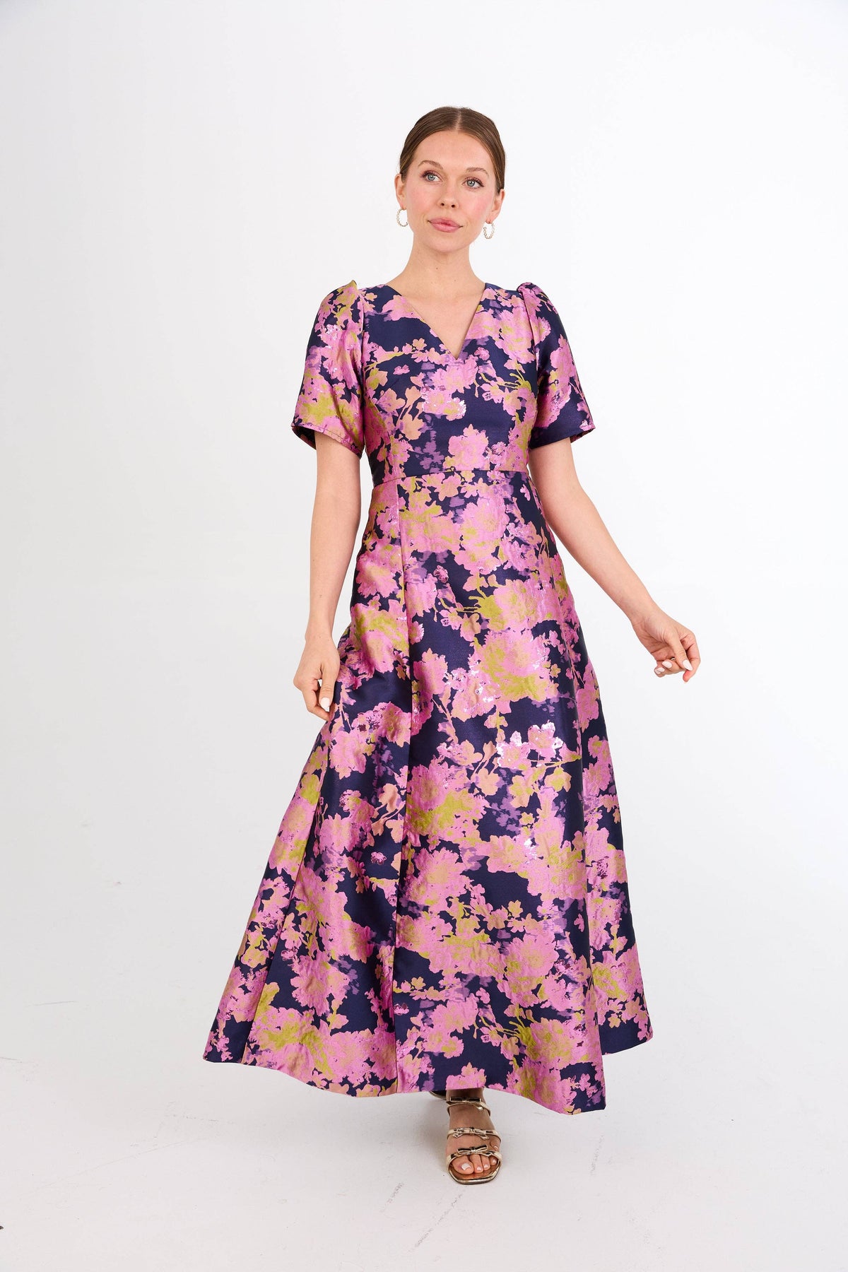 Arden Gown Navy Abstract Brocade
