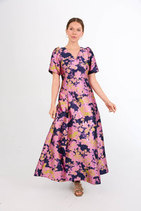 Arden Gown Navy Abstract Brocade
