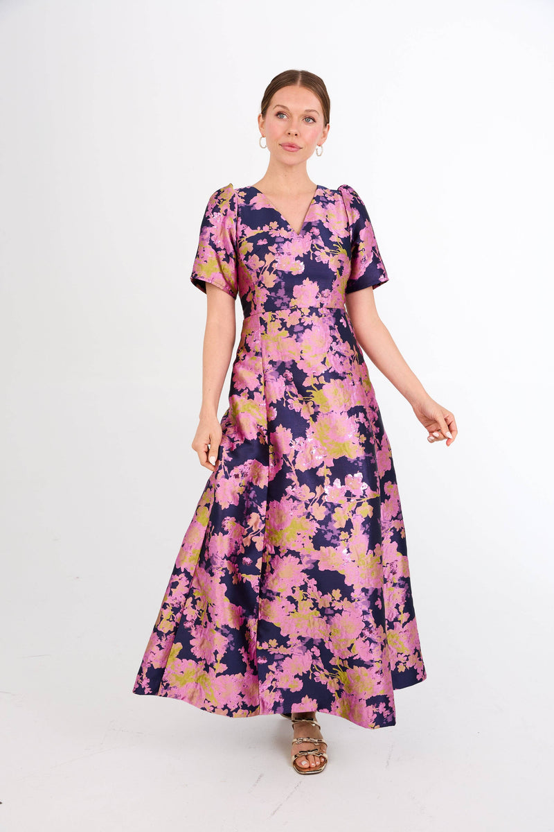 Arden Gown Navy Abstract Brocade