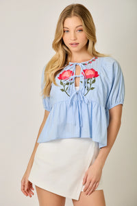 Floral Embroidered Peplum Blouse