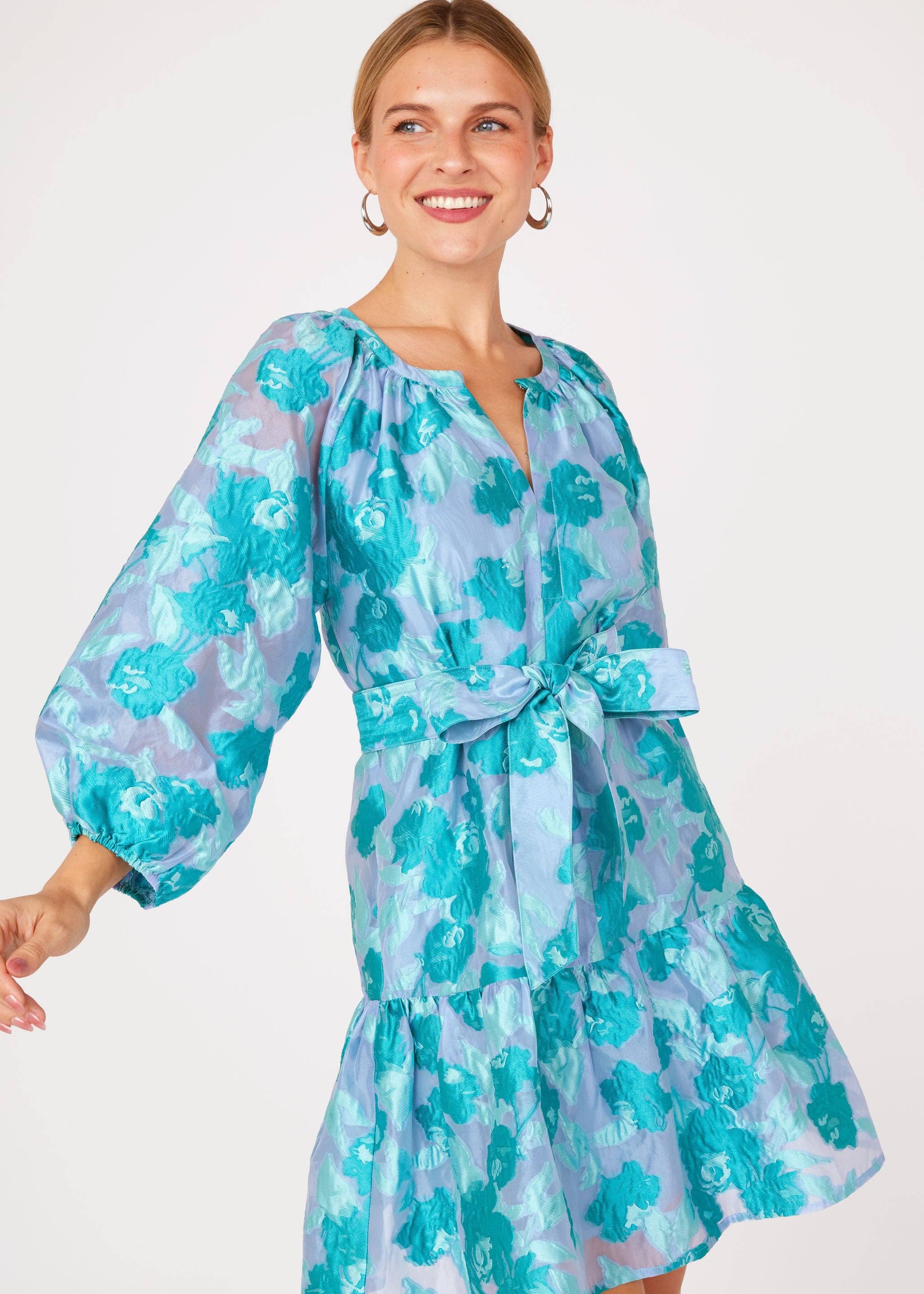 Elise Mini Dress in Mint Rose