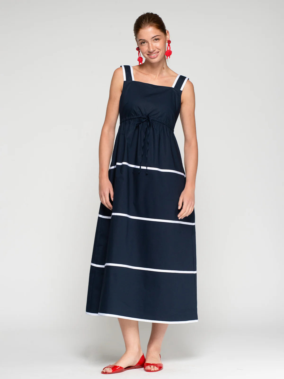 Navy Piped Trim Dress