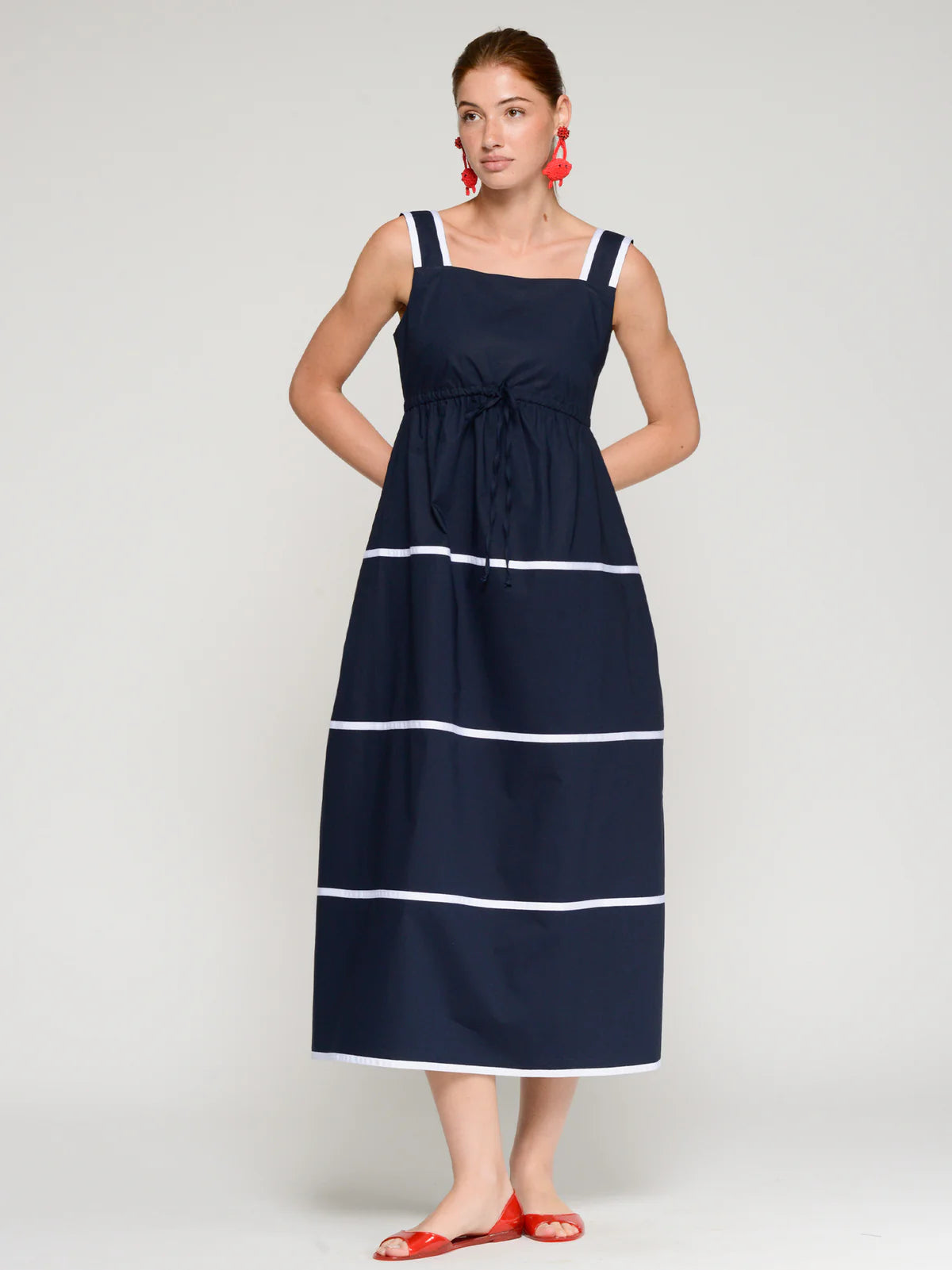 Navy Piped Trim Dress