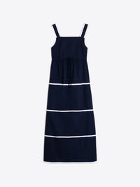 Navy Piped Trim Dress