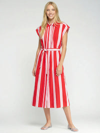 Red & Pink Striped Midi Dress