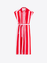 Red & Pink Striped Midi Dress