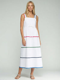 White Piped Trim Midi Dress