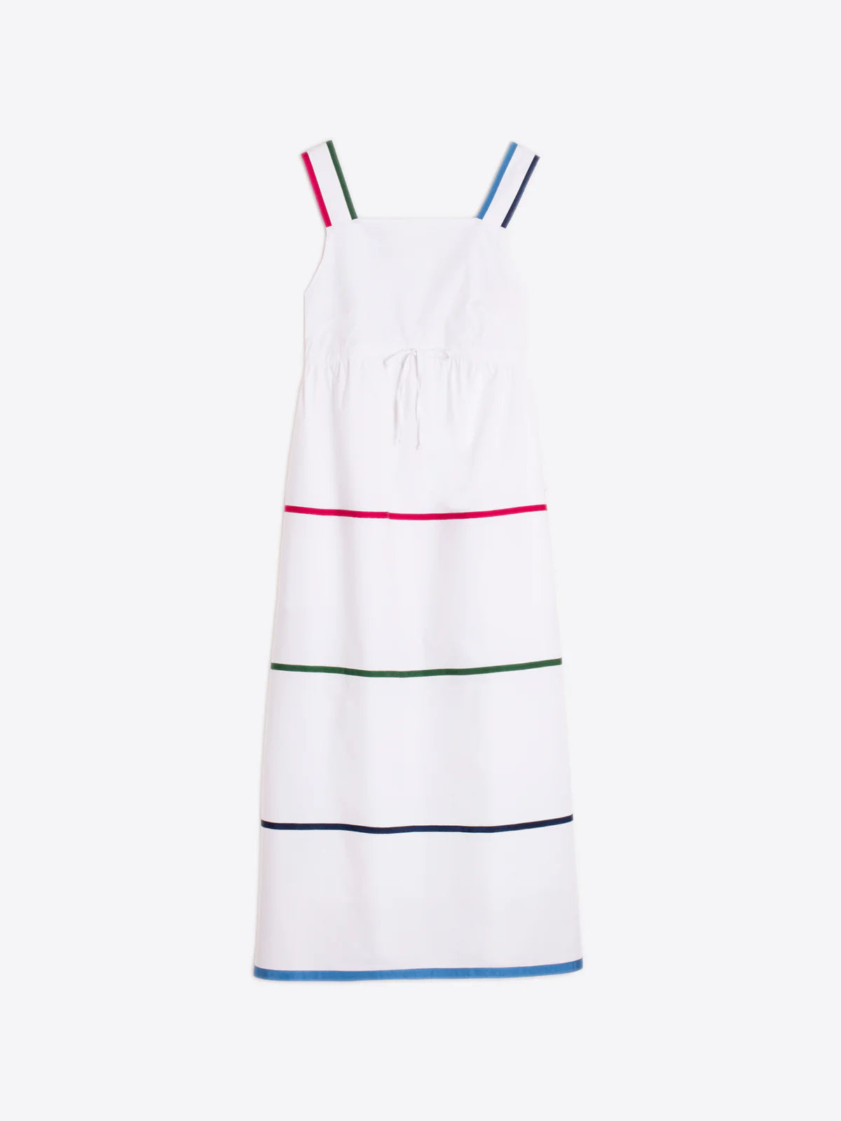 White Piped Trim Midi Dress
