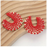 Red + Gold Raffia Wrapped Hoop Earrings