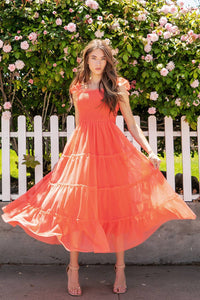 Coral Reef Sleeveless Tiered Tulle Dress