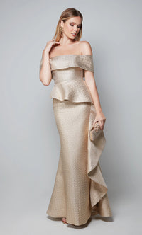 Gold Off Shoulder Gown - AP-27612