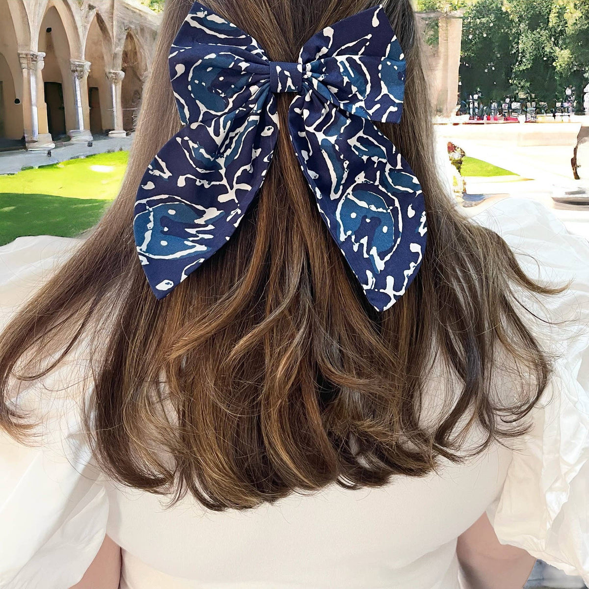 Savannah Block Print Butterfly Tail Bow